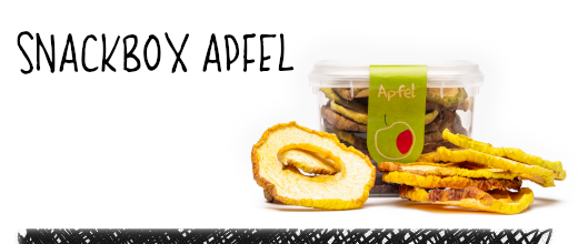The perfect snack box for apple lovers.  The Swiss apples are sulphur-free and contain natural sugar.

Average nutritional values for 100 g:
Energy 1340 kJ (320 kcal), fat 2g, carbohydrates74g and of which sugar 7g, protein 2g.