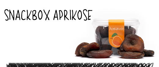 The perfect snack box for apricot lovers. The apricots come from Turkey, are sulphur-free and contain natural sugar.

Average nutritional values for 100 g:
Energy 1009 kJ (241 kcal), fat 1g, carbohydrates 63g and of which sugar 5.4g, protein 3g.