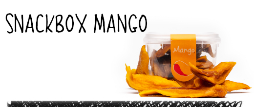 The snack box for mango lovers! The mangoes come from Thailand, are sulphur-free and naturally contain sugar.

Average nutritional values for 100g:
Energy 1340 kJ (320 kcal), fat 2g, carbohydrates 74g and of which sugar 7.3g, protein 2g.