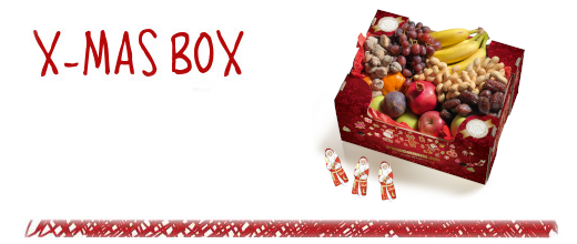 Die XMAS Box mit winterlichen Früchten und leckere Schoggi.