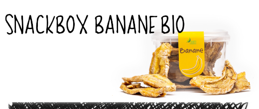 Le parfait Snackbox pour les amateurs de bananes. Nous utilisons uniquement des bananes biologiques, qui proviennent de Tanzanie. Les bananes sont sans soufre et sans sucre ajouté. 