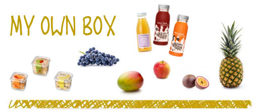 Stelle deine eigene Früchtebox mit Früchten, Säften, Snackboxen und Schoggi zusammen.